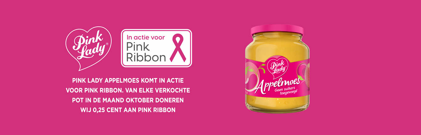 Pink Lady Appelmoes doneert tijdens borstkankermaand 25 cent per potje aan Pink Ribbon